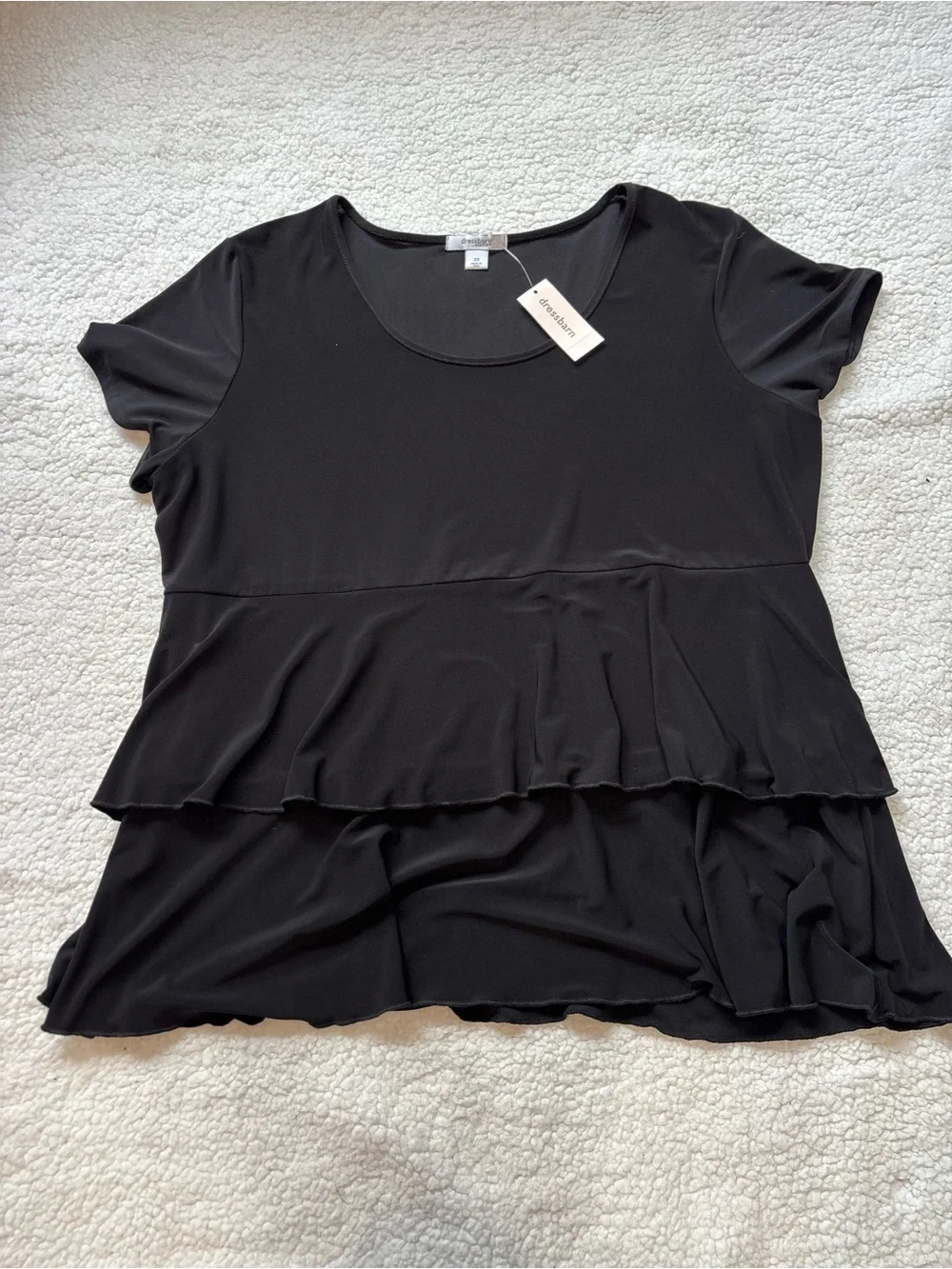 Dressbarn Black Ruffle Tiered Short Sleeve Top XXL
